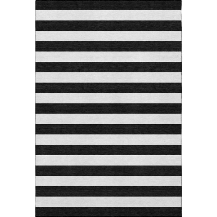 9' X 12' Striped Washable Area Rug With UV Protection (647565) - Black / Ivory