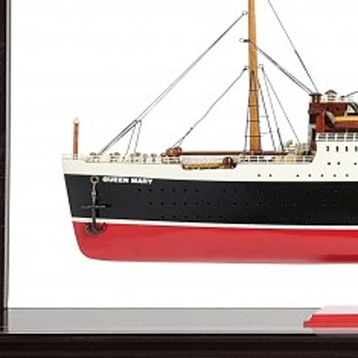 Hand Painted RMS Queen Mary Medium Display Case Model Boat - Black / Red