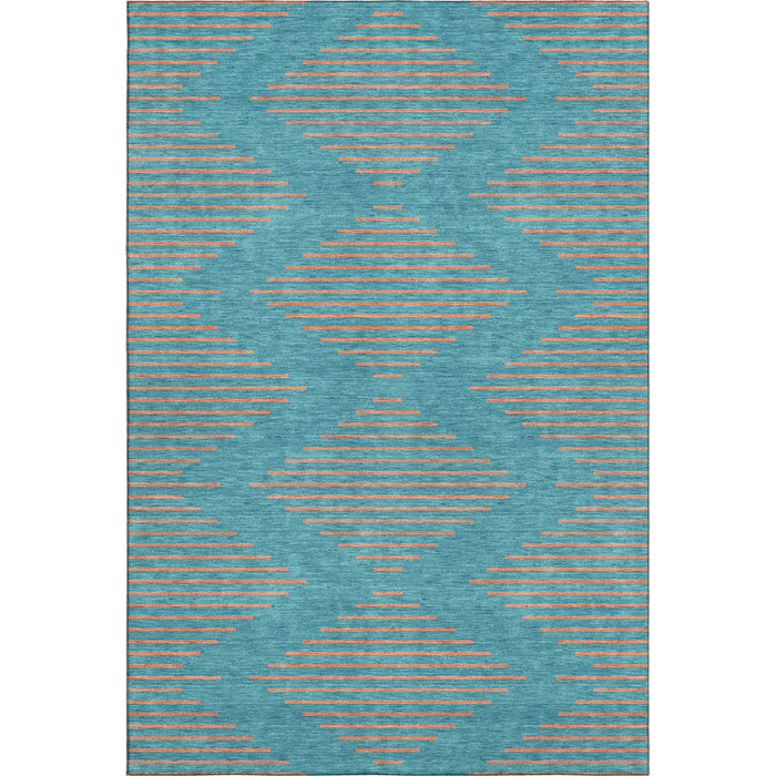10' X 14' Geometric Washable Area Rug With UV Protection (679864) - Teal / Peach