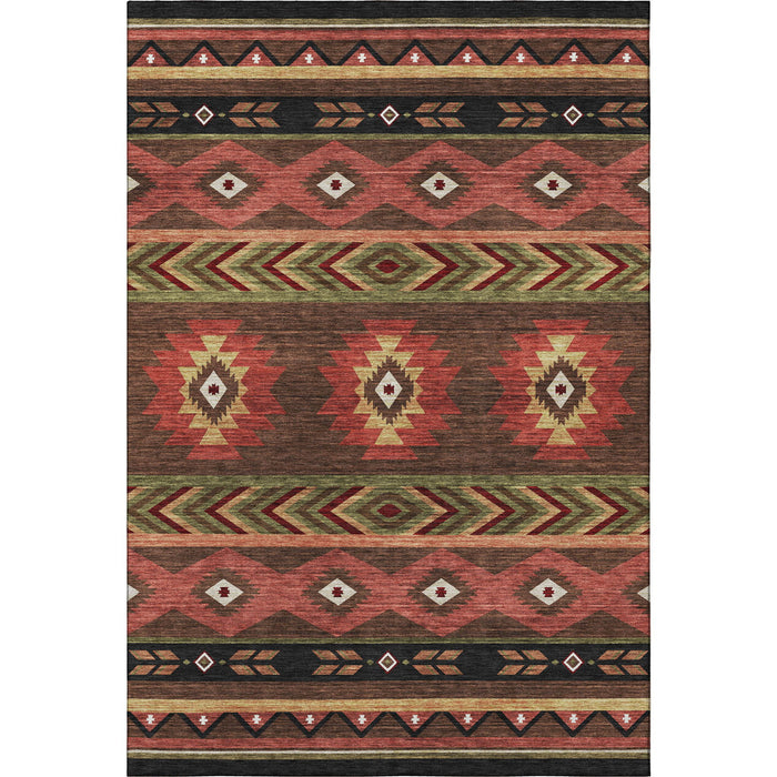8' X 10' Geometric Washable Area Rug With UV Protection (645658) - Brown / Green / Rust