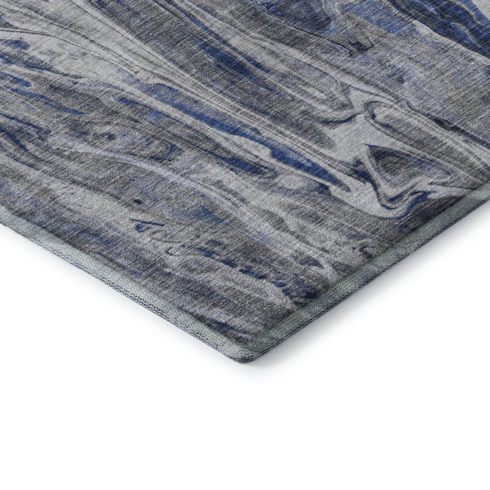 8' Abstract Washable Round Rug With UV Protection (650929) - Blue / Gray / Ivory