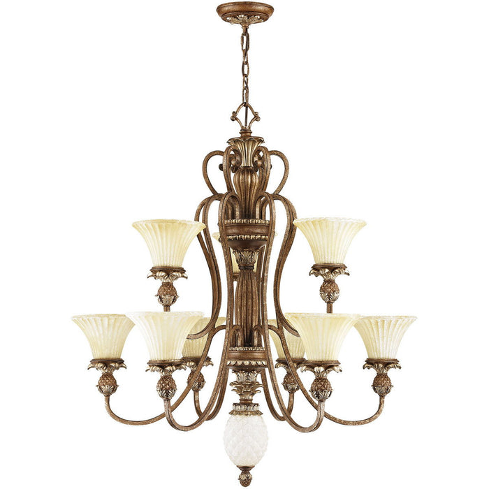 Ten Light Metal Dimmable Chandelier With Shades - Bronze