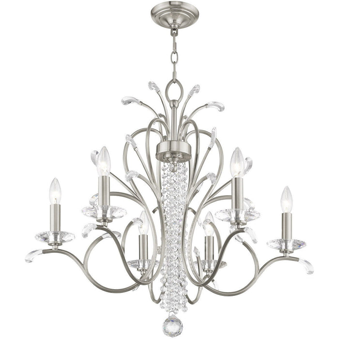 26" Six Light Dimmable Chandelier With Shades - Nickel