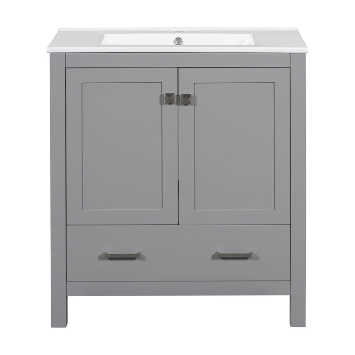 Giga bathroom vanity with single undermount sink, solid wood frame, two doors, drawer, soft-close, multifunctional storage.