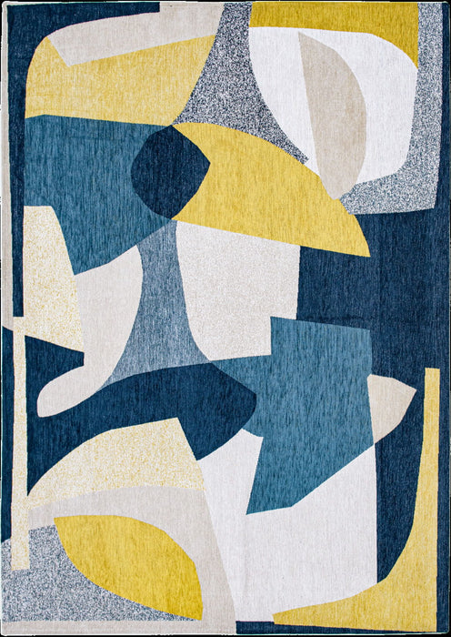 9' X 13' Abstract Washable Area Rug (552011) - Blue / Yellow