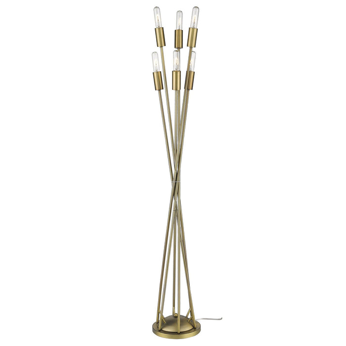 Six Light Torchiere Floor Lamp - Brass