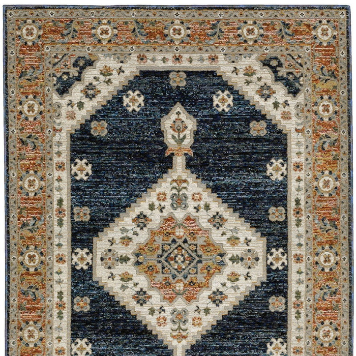 7' X 10' Medallion Area Rug - Blue And Orange