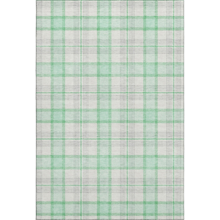 10' X 14' Plaid Washable Area Rug With UV Protection (682511) - Aqua / Ivory / Green
