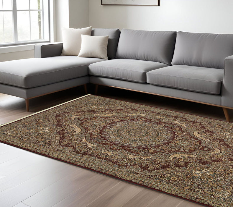 7' X 10' Medallion Area Rug With Fringe - Red And Gold