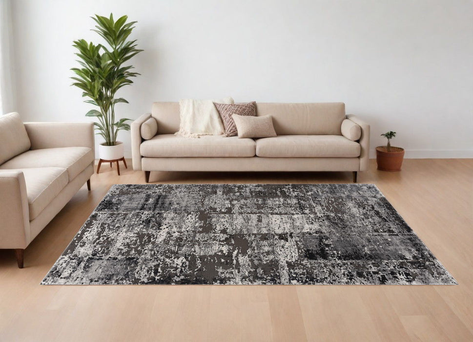 10' x 16' Abstract Washable Non Skid Area Rug - Gray Brown And Ivory