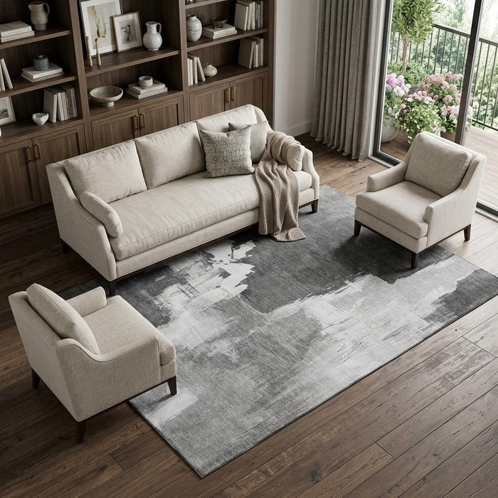 10' X 14' Abstract Washable Area Rug With UV Protection (693048) - Gray / Silver / Charcoal
