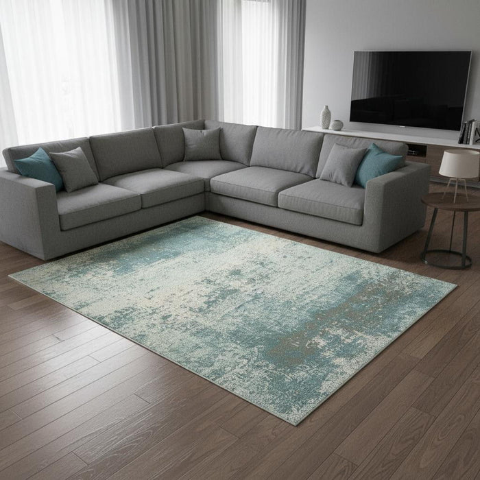 7' X 9' Abstract Washable Area Rug With UV Protection (609882) - Green / White / Gray