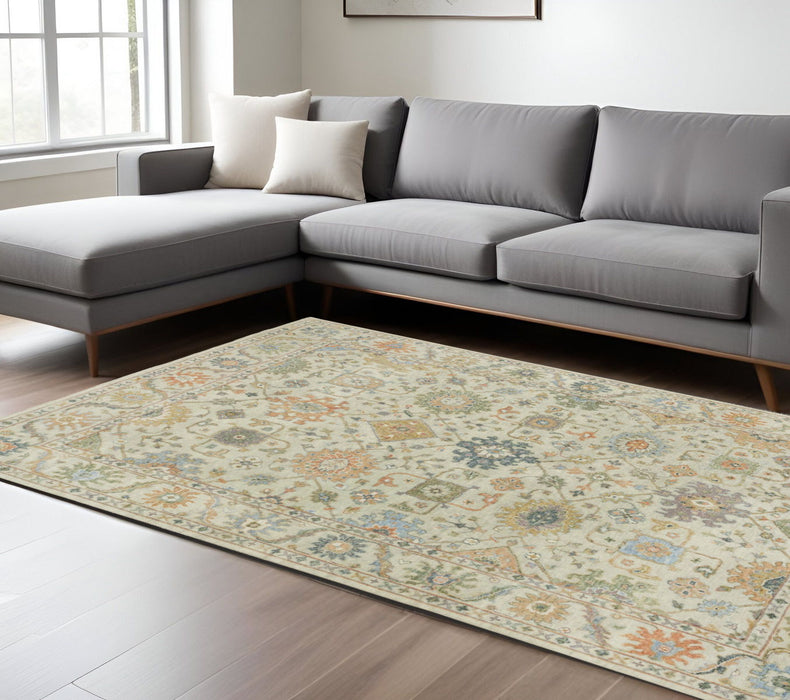 10' X 14' Wool Oriental Hand Knotted Area Rug With Fringe - Beige And Green