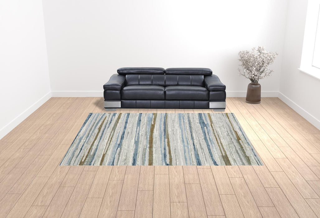 10' x 13' Abstract Power Loom Stain Resistant Area Rug - Gray Blue Ivory Brown Beige And Navy