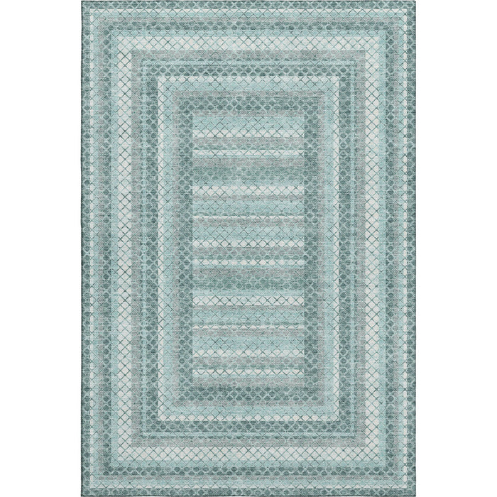 10' X 14' Geometric Washable Area Rug With UV Protection (710891) - Teal / Ivory / Gray