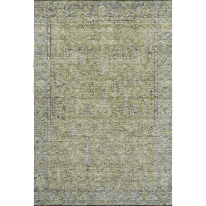 10' X 14' Oriental Washable Area Rug With UV Protection (686054) - Artichoke Green / Gray