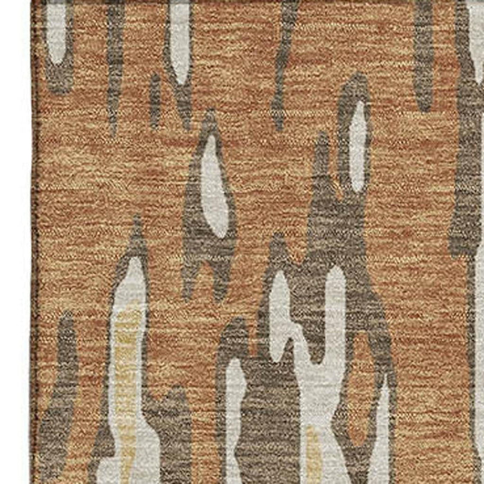 10' X 14' Striped Washable Area Rug With UV Protection (677801) - Copper / Ivory / Brown