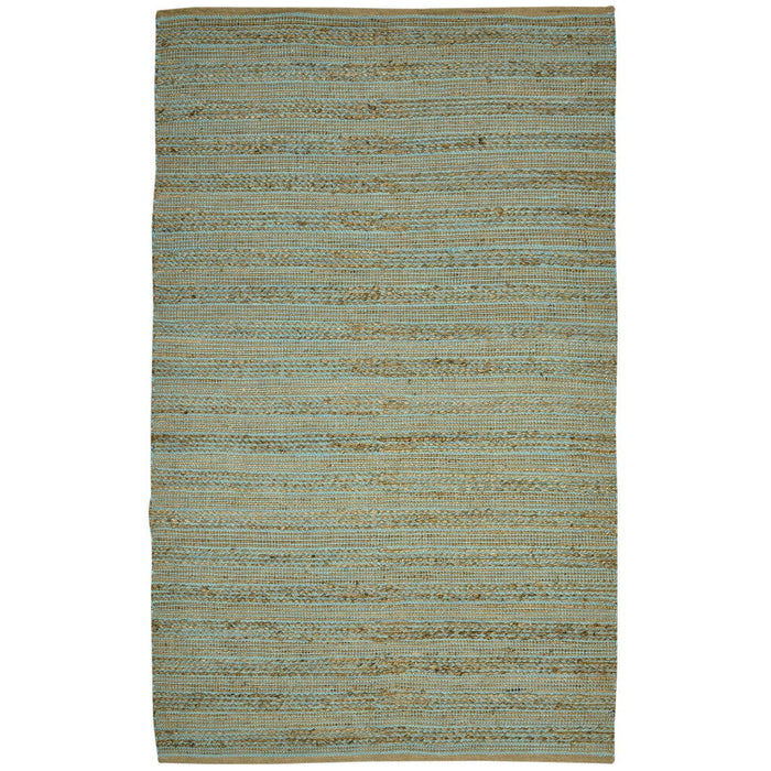 8' X 10' Jute Striped Flatweave Handmade Area Rug - Aqua And Brown