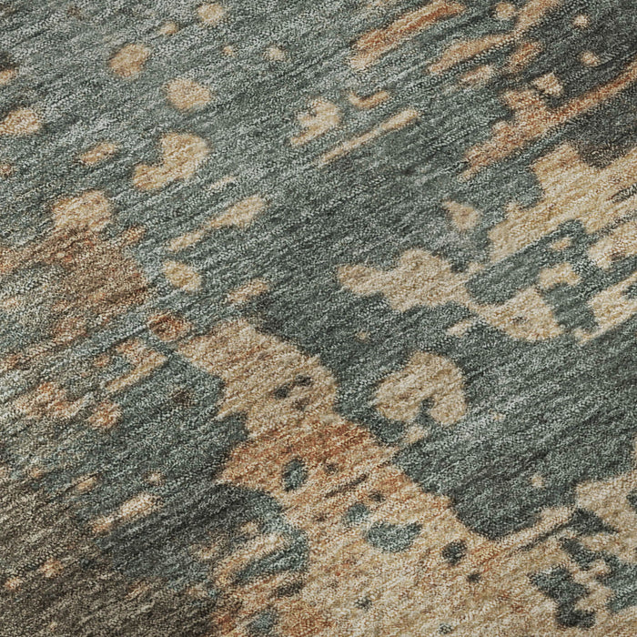 10' X 14' Abstract Washable Area Rug With UV Protection (697668) - Pale Aqua / Copper / Beige