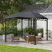 Gray Outsunny 10' x 10' patio gazebo with geometric roof design, all-weather steel frame, outdoor canopy for shade and shelter.