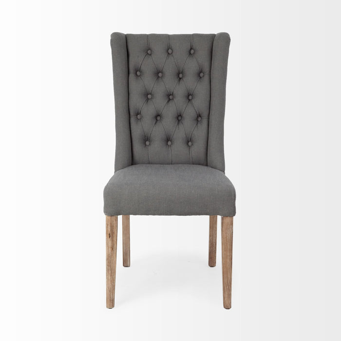 Tufted And Upholstered Linen Wing Back Dining Side Chair - Gray