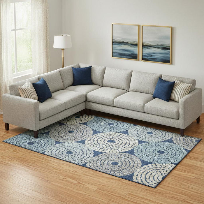 10' X 14' Geometric Washable Area Rug With UV Protection (670141) - Navy Blue / Gray / Beige