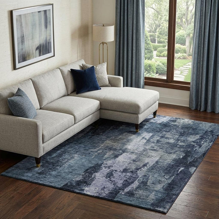 10' X 14' Abstract Washable Area Rug With UV Protection (683734) - Navy Blue / Silver