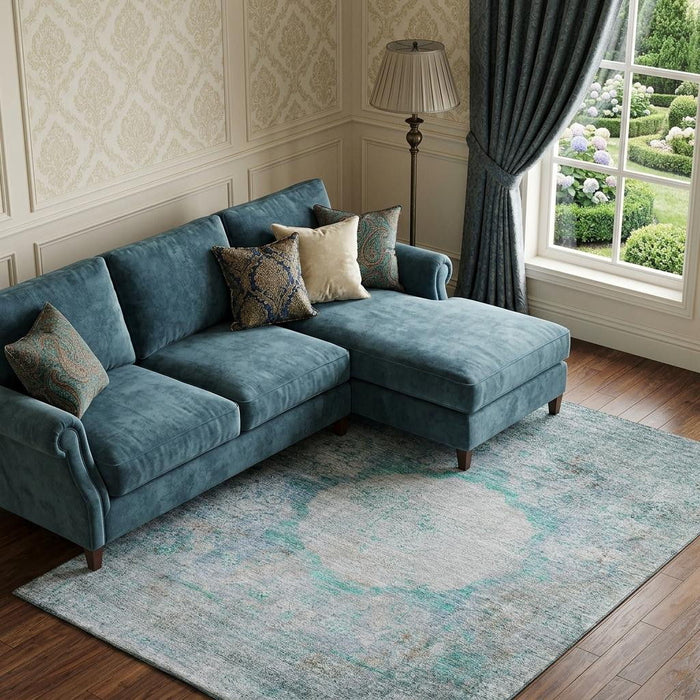 10' X 14' Oriental Washable Area Rug With UV Protection (655722) - Teal / Gray