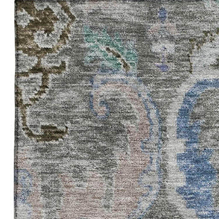 10' X 14' Floral Washable Area Rug With UV Protection (708505) - Pewter / Blue / Gray