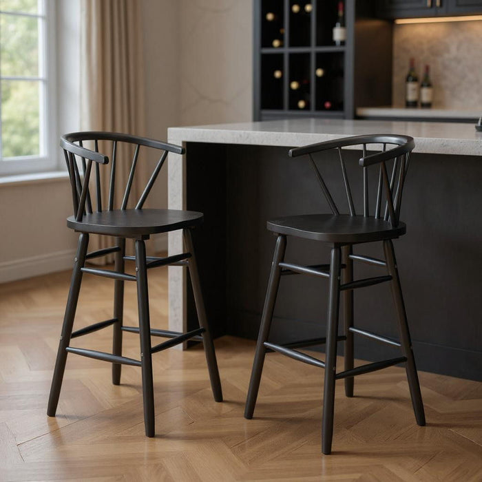 Solid Wood Low Back Bar Chairs (Set of 2) - Black