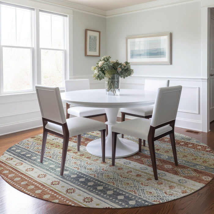 8' Tribal Washable Round Rug With UV Protection - Desert Sand