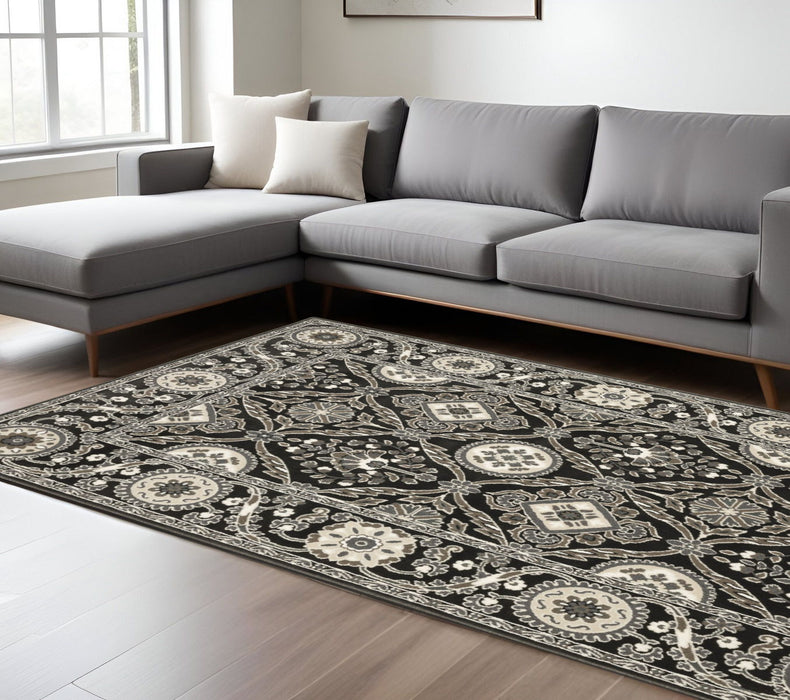 7' X 10' Oriental Area Rug - Charcoal And Gray