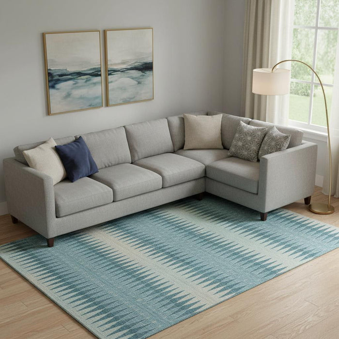 10' X 14' Striped Washable Area Rug With UV Protection (669012) - Teal / Beige