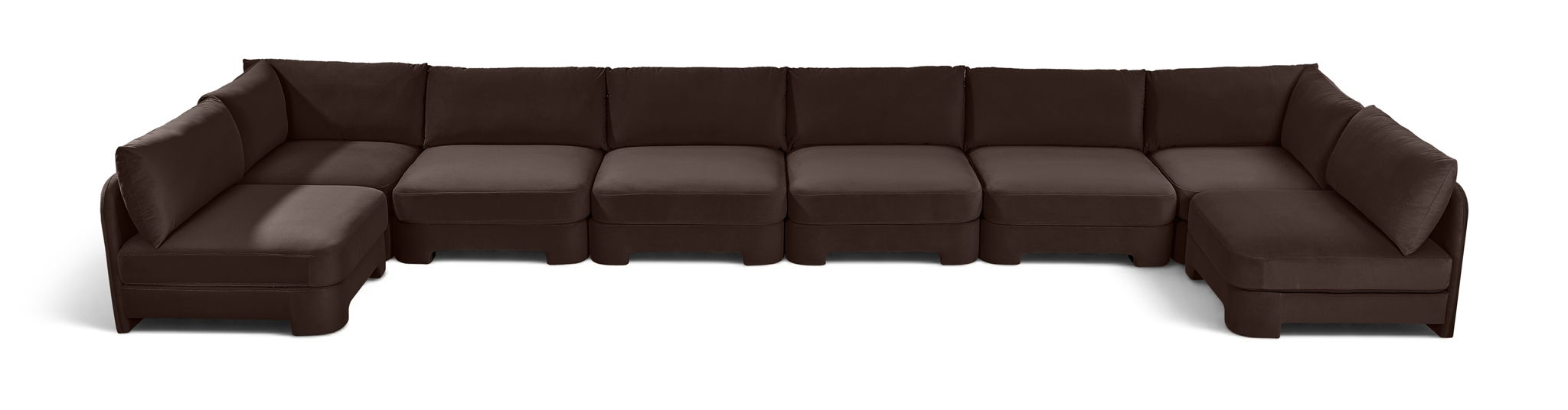 Beige Hammond velvet upholstered 8-piece U-shaped armless sectional sofa by Meridian Furniture, showcasing plush seating and modern design.
