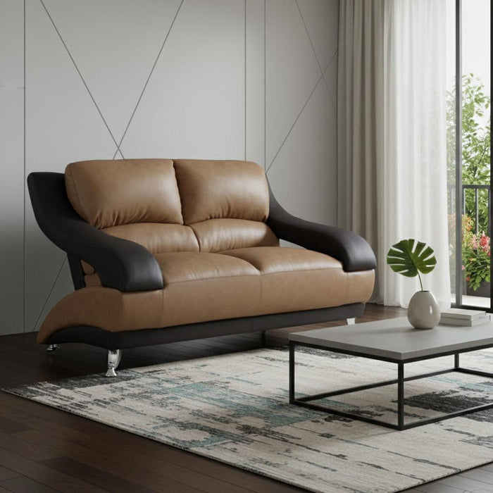 Faux Leather Love Seat - Brown / Silver