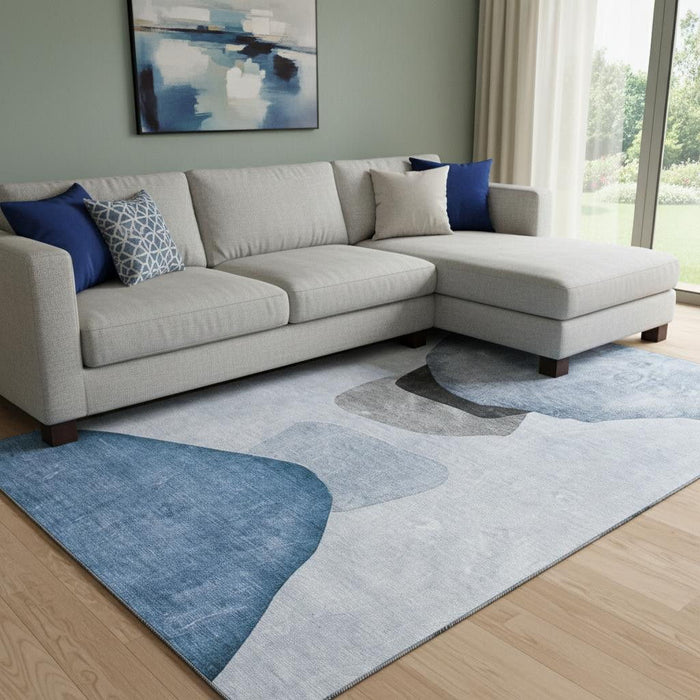 10' X 14' Abstract Washable Area Rug With UV Protection (648466) - Blue / Gray