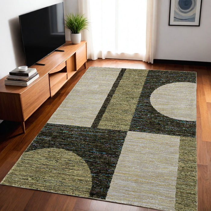 5.3' x 7.6' Geometric Power Loom Area Rug - Beige And Blue