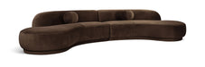 Avra velvet performance fabric sectional by Meridian Furniture, showcasing a large, plush stationary sectional with upholstered cushions.