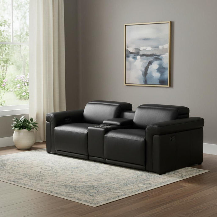 Italian Leather Power Reclining Loveseat With Storage (720526) - Black