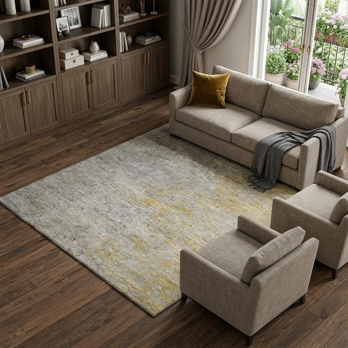 10' X 14' Abstract Washable Area Rug With UV Protection (692805) - Gray / Gold / Ivory