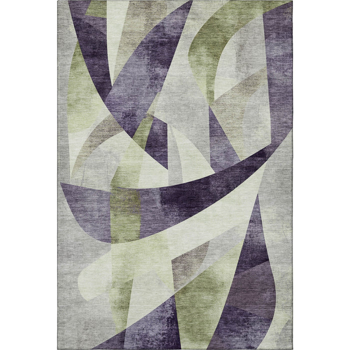 10' X 14' Abstract Geometric Washable Area Rug With UV Protection (705281) - Purple / Ivory / Green