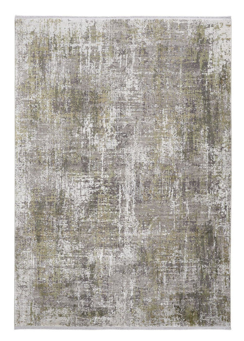 12' x 15' Abstract Area Rug With Fringe - Green Gray And Ivory