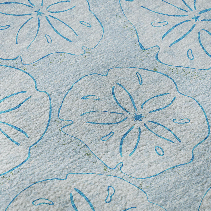 8' Geometric Washable Round Rug With UV Protection (646094) - Blue / Ivory