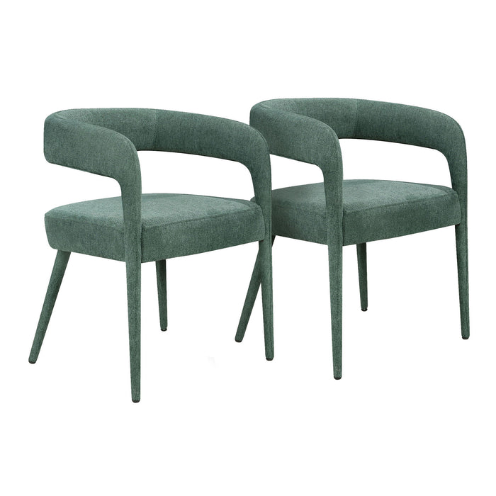 Upholstered Linen Open Back Dining Side Chairs (Set of 2) - Green