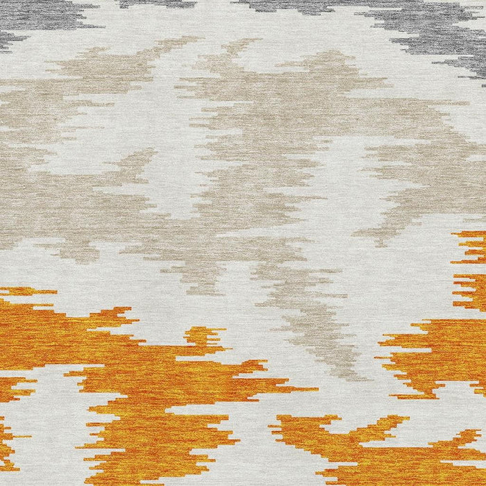 10' X 14' Abstract Washable Area Rug With UV Protection - Orange And Gray