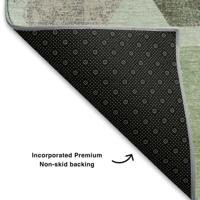 10' X 14' Geometric Washable Area Rug With UV Protection (709186) - Artichoke Green / Gray / Ivory