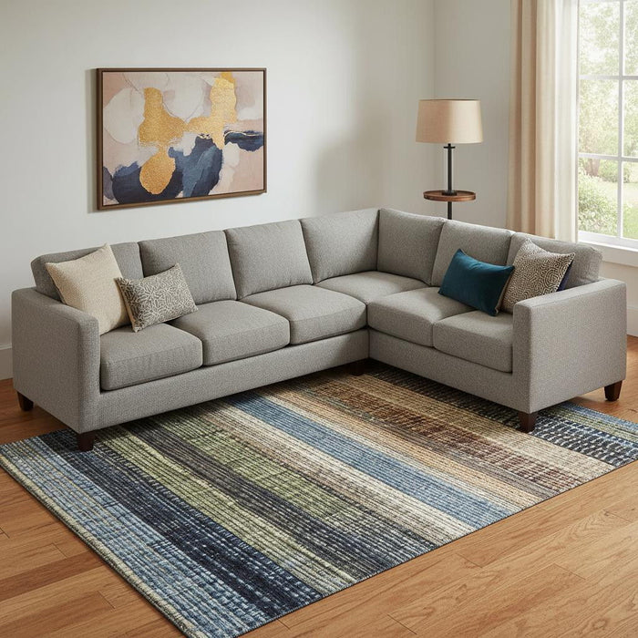 10' X 14' Striped Washable Area Rug With UV Protection (706451) - Blue / Brown / Green