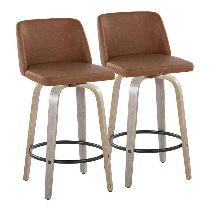 Toriano - 26" Fixed-Height Counter Stool (Set of 2) - Gray & Black Round Base