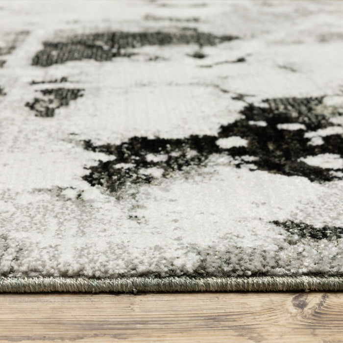 8' Round Abstract Power Loom Area Rug - Gray And White