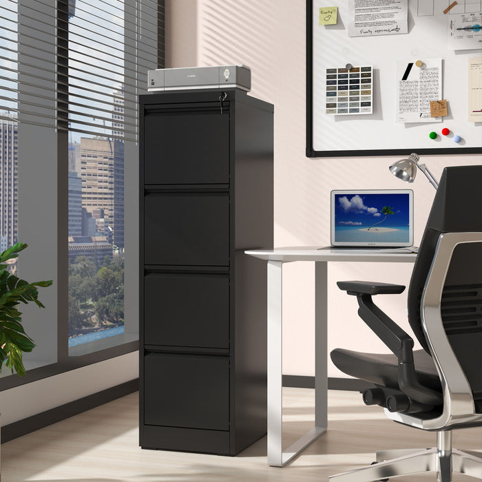 Giga steel vertical file cabinet with lock, designed for A4, legal, and letter size documents, featuring multiple drawers for organization.
